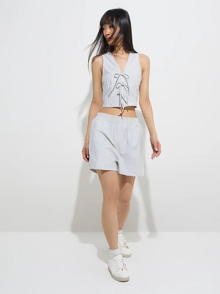 Nuon Sage Stripe Printed Cotton-Blend Top