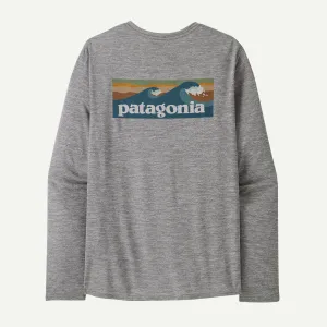 Patagonia Long-Sleeved Capilene® Cool Daily Graphic Shirt - Waters Boardshort Logo Abalone Blue: Feather Grey