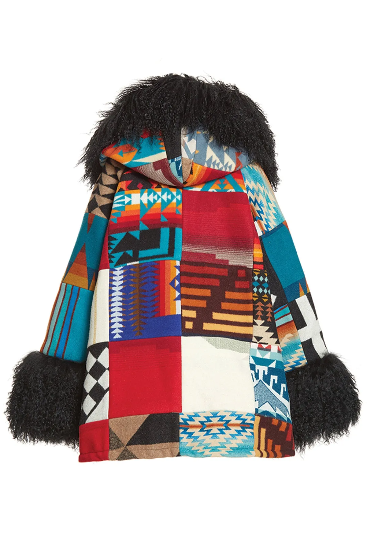 Patchwork Shearling Cloak