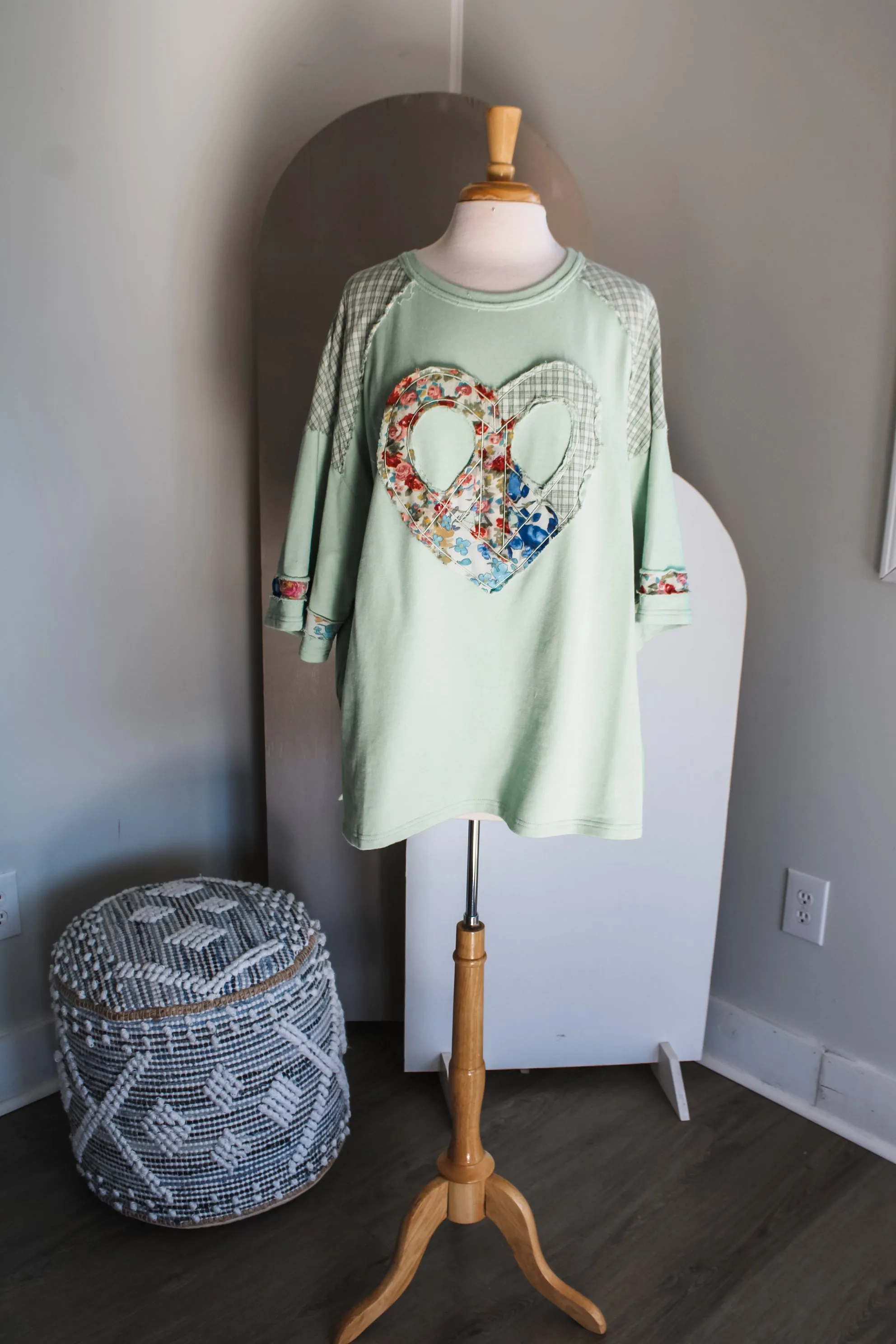 Peace Of Heart Patchwork Top • Light Green - PLUS
