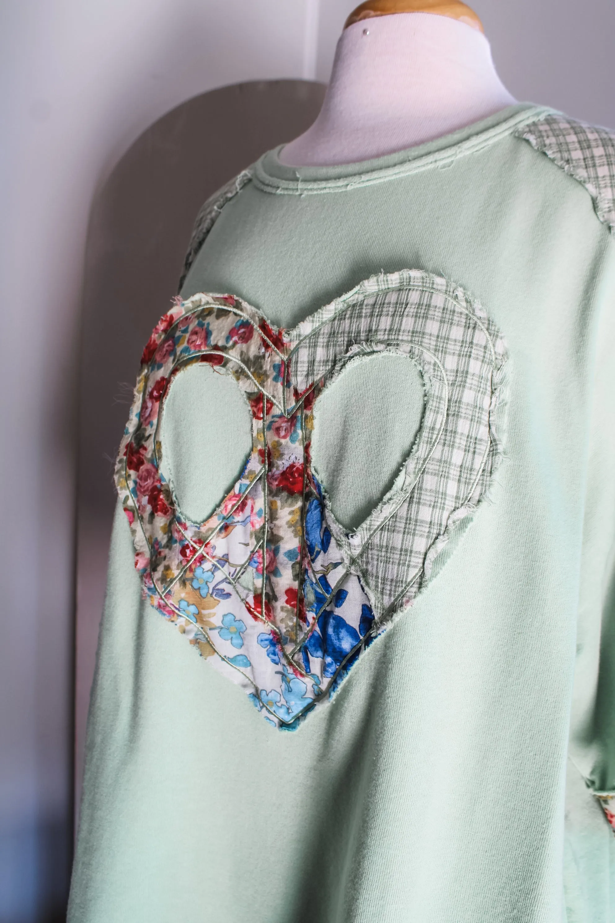 Peace Of Heart Patchwork Top • Light Green - PLUS
