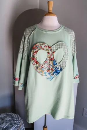 Peace Of Heart Patchwork Top • Light Green - PLUS