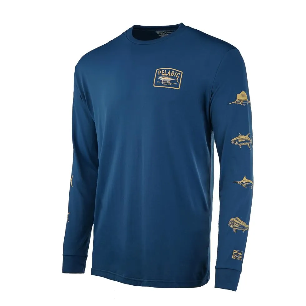 Pelagic Aquatek Game Fish Long Sleeve T-shirt Navy