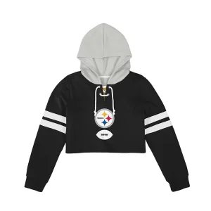 Pittsburgh Steelers Women's Standard Striped Sleeve Cropped Hoodie