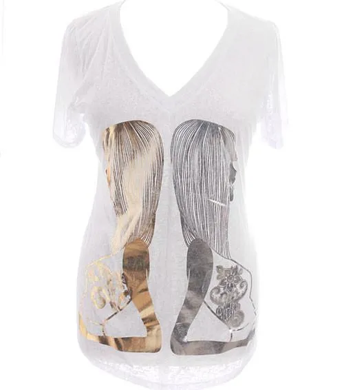 Plus Size V Neck Gold Silver Diva Shirt