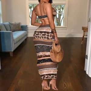 Print Sleeveless Hollow Out Maxi Dress