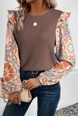 Procter Patchwork Waffle Knit Blouse - Brown