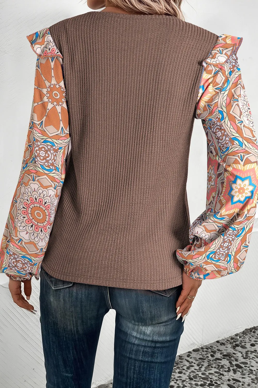 Procter Patchwork Waffle Knit Blouse - Brown