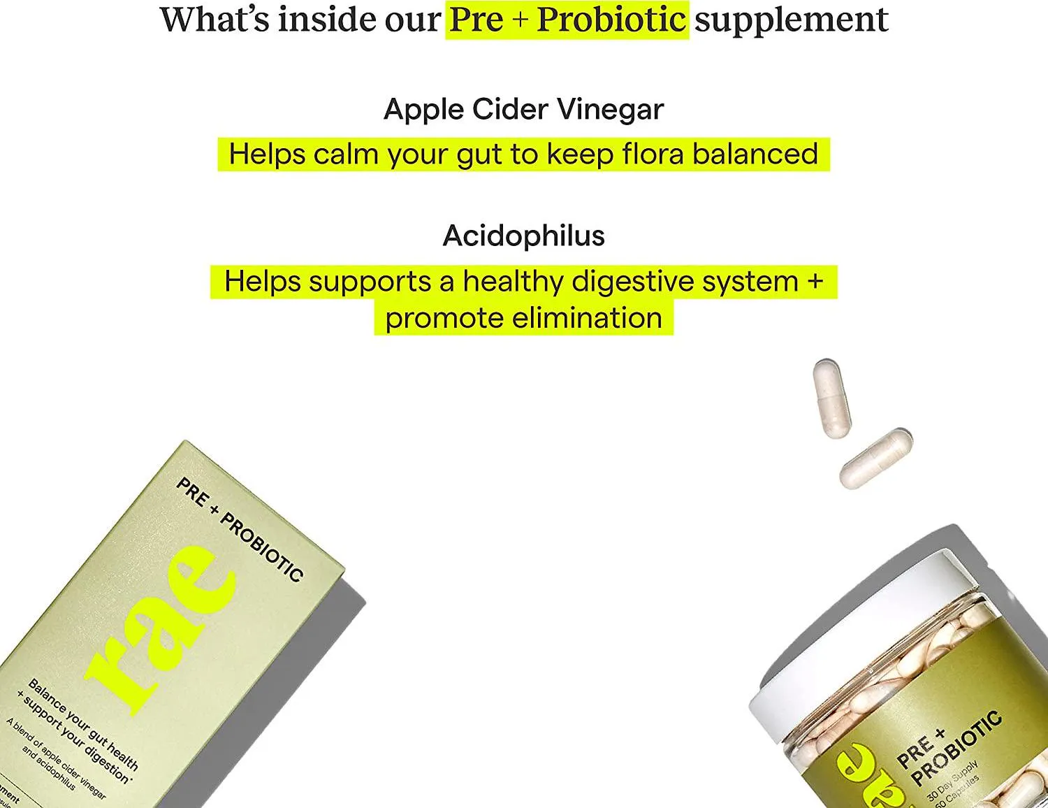 Rae Pre   Probiotic for Women Sachet - Women s Probiotic and Prebiotic Supplement for Gut Health with Apple Cider Vinegar and Lactobacillus Acidophilus - Shelf Stable, Vegan, Non GMO and Gluten Free