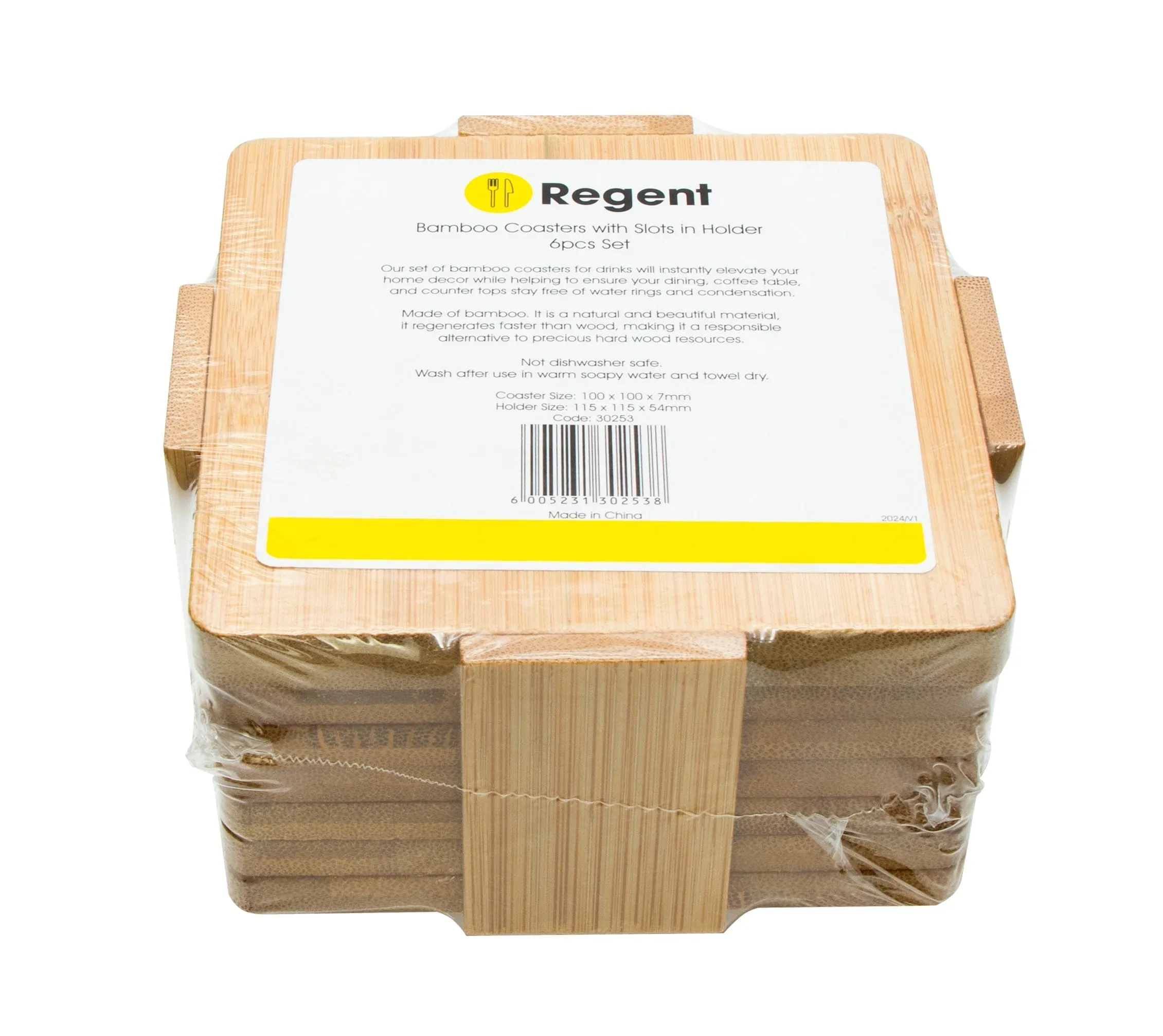 Regent Bamboo Square Coasters With Slots In Holder 6 Pcs Set 30253