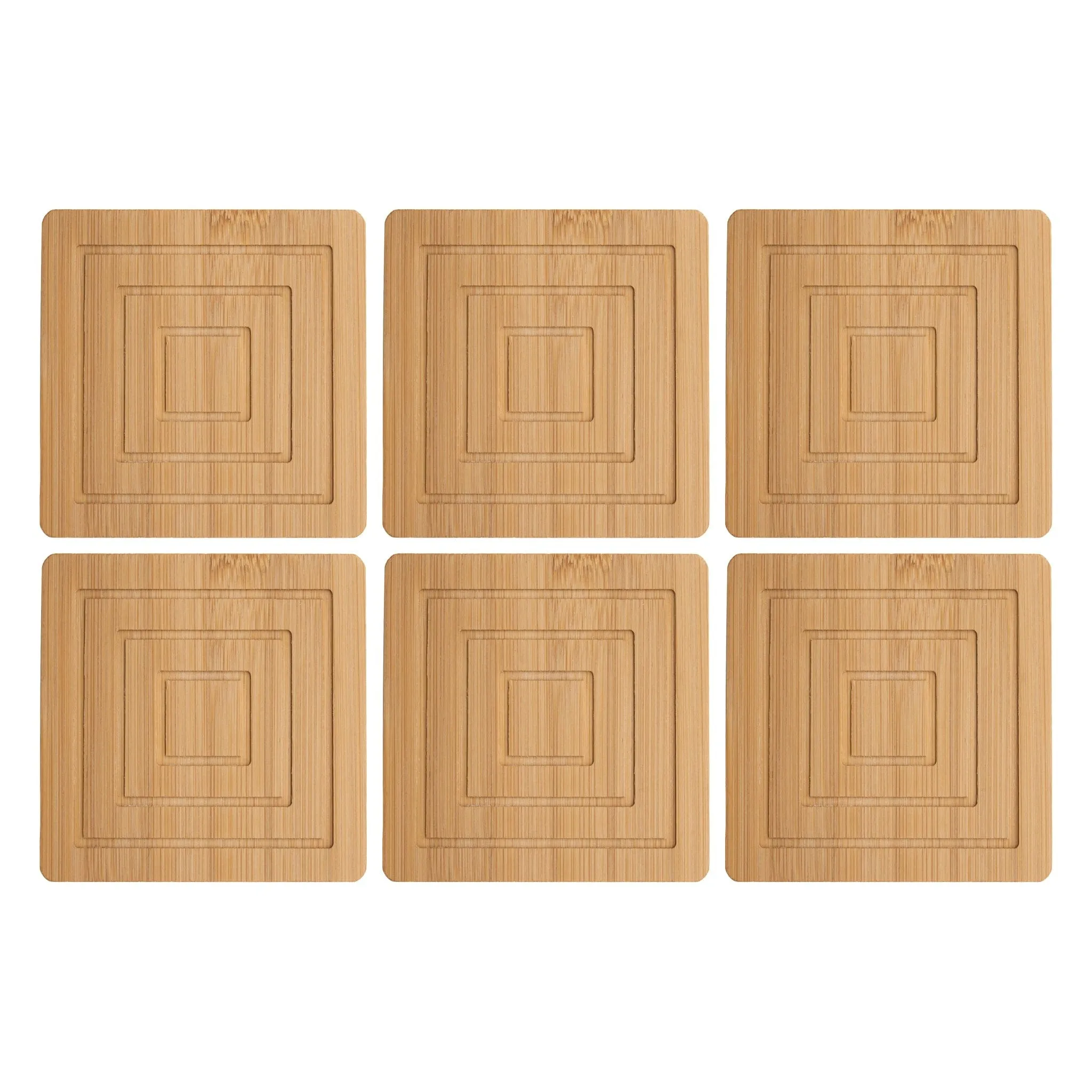 Regent Bamboo Square Coasters With Slots In Holder 6 Pcs Set 30253
