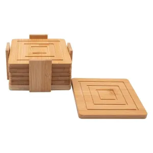Regent Bamboo Square Coasters With Slots In Holder 6 Pcs Set 30253