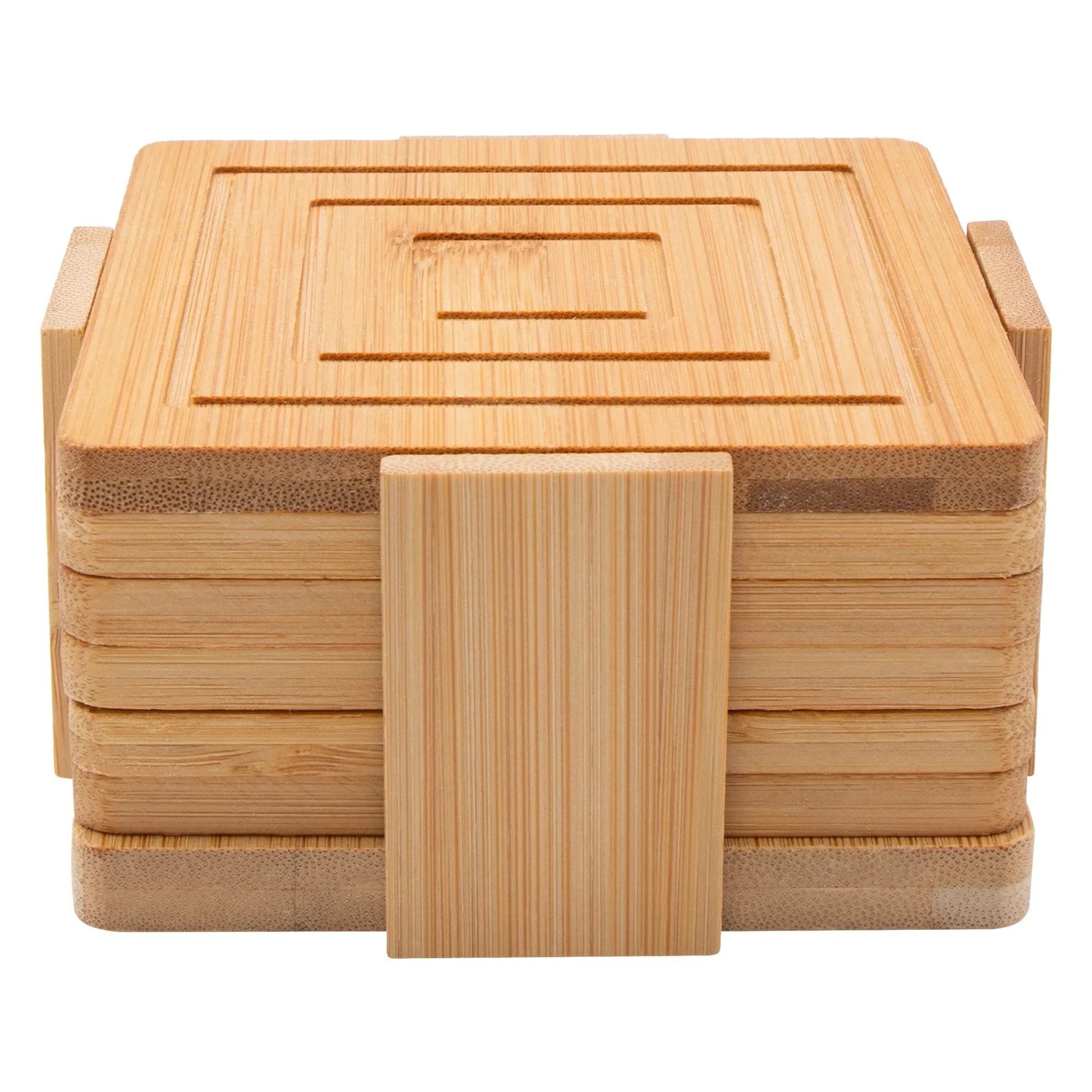 Regent Bamboo Square Coasters With Slots In Holder 6 Pcs Set 30253