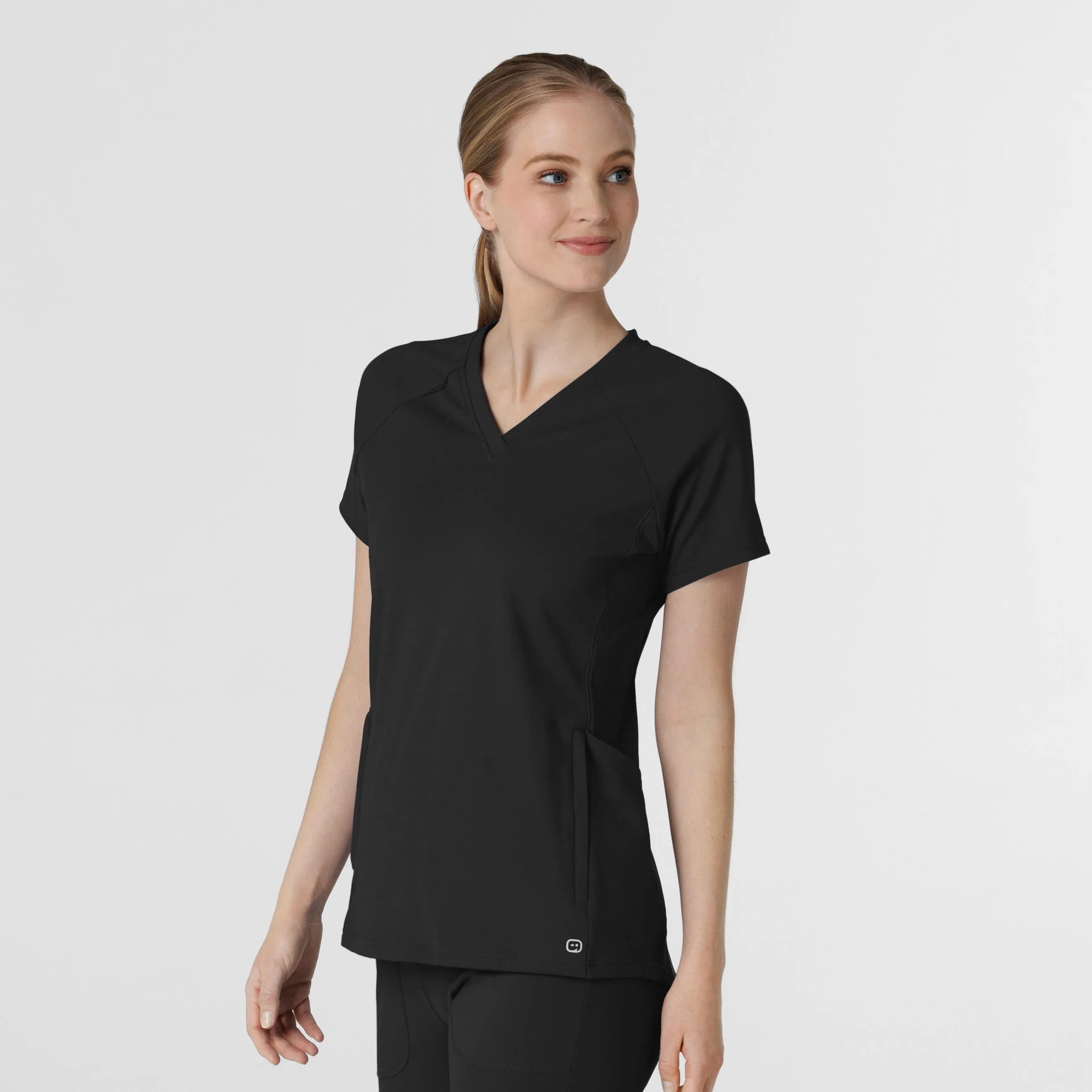 RENEW 6259 Knit Flex-n-Reach V-Neck Raglan Scrub Top Black