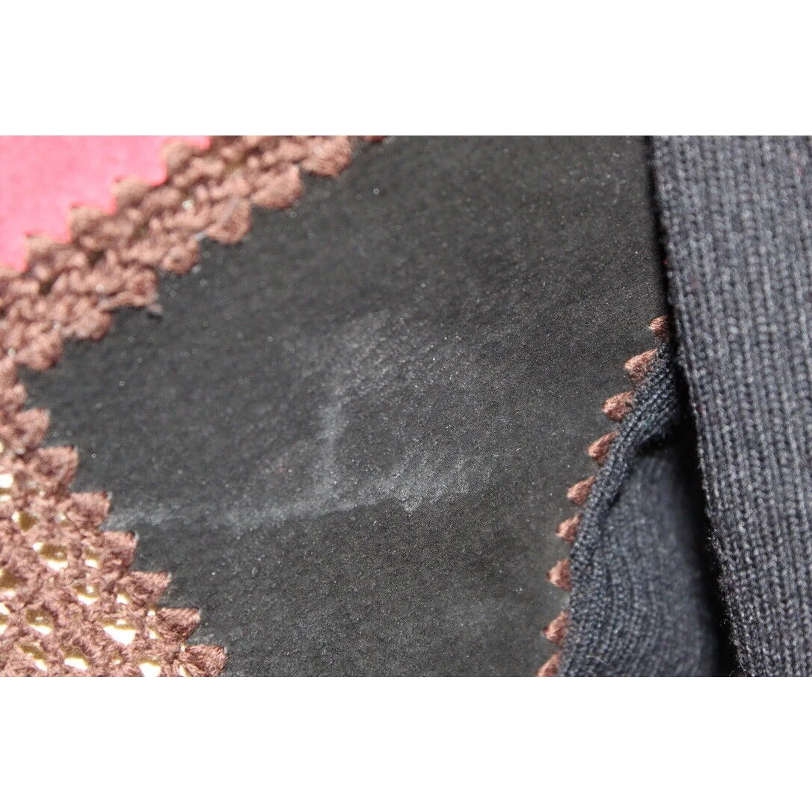 Retro VTG Suede Patchwork & Crochet Sweater Turtleneck Womens S/M Black Red Gold