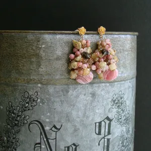 Rhodochrosite Champagne Topaz Rhodonite Smokey Quartz Rhodonite - Fleurs XIX Earrings