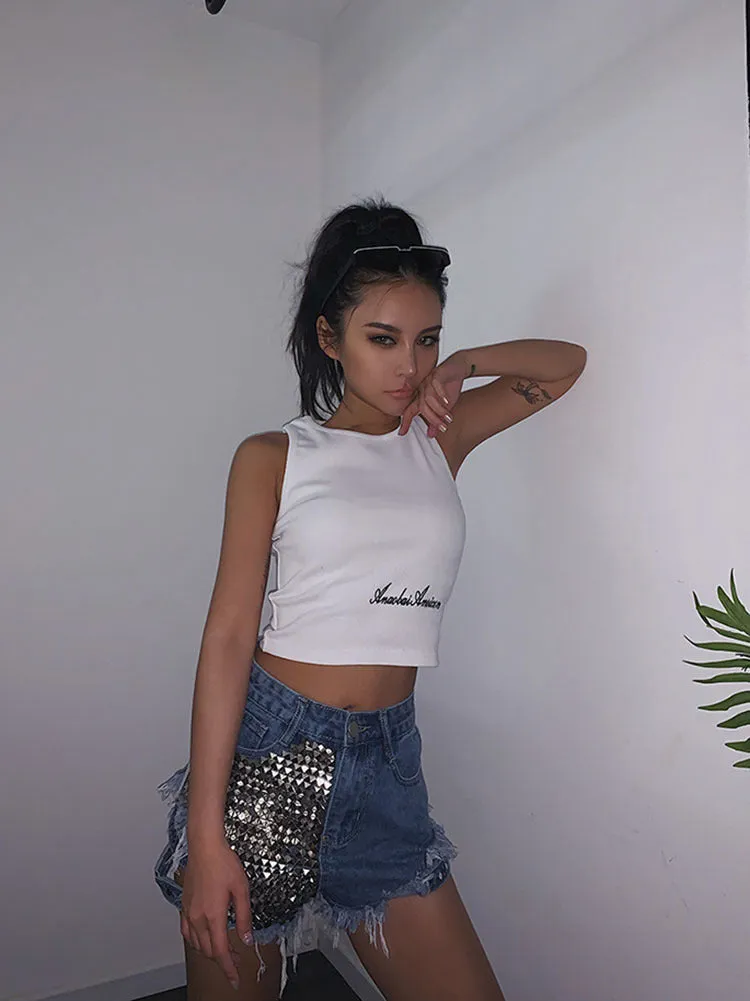 Rivet Denim Shorts hollow out
