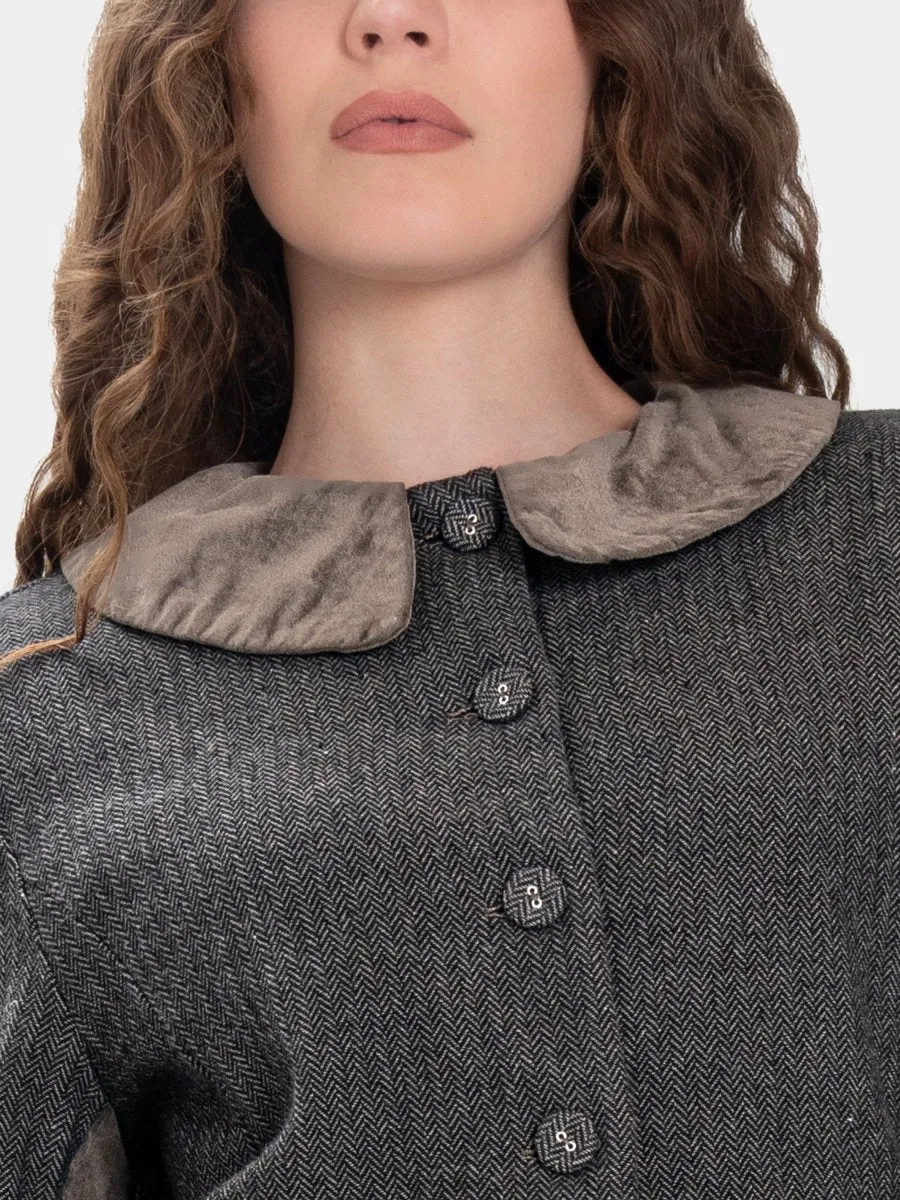 Round Collar Jacket with Velvet Patchwork