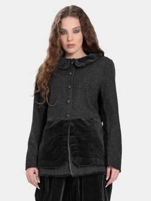 Round Collar Jacket with Velvet Patchwork