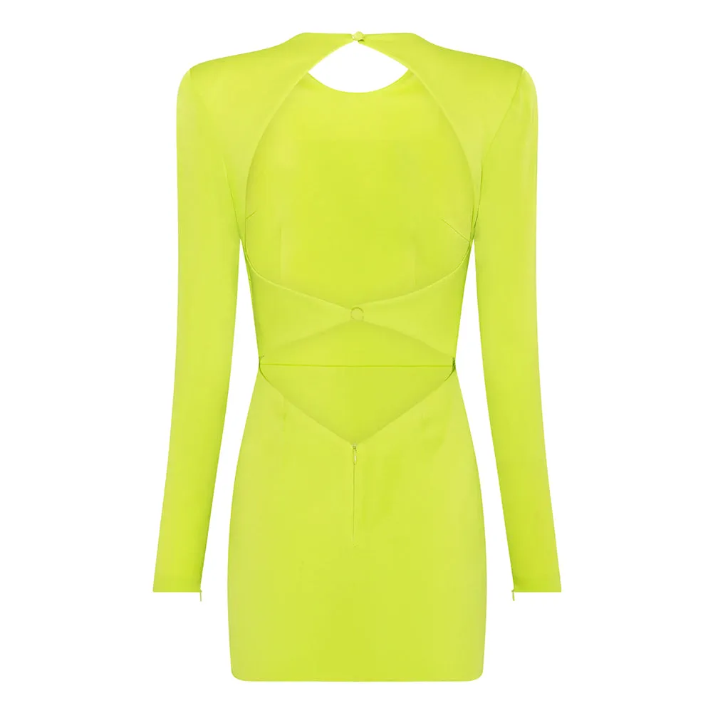 Round Neck Long Sleeve Mini Hollow out Bandage Dress HL9058
