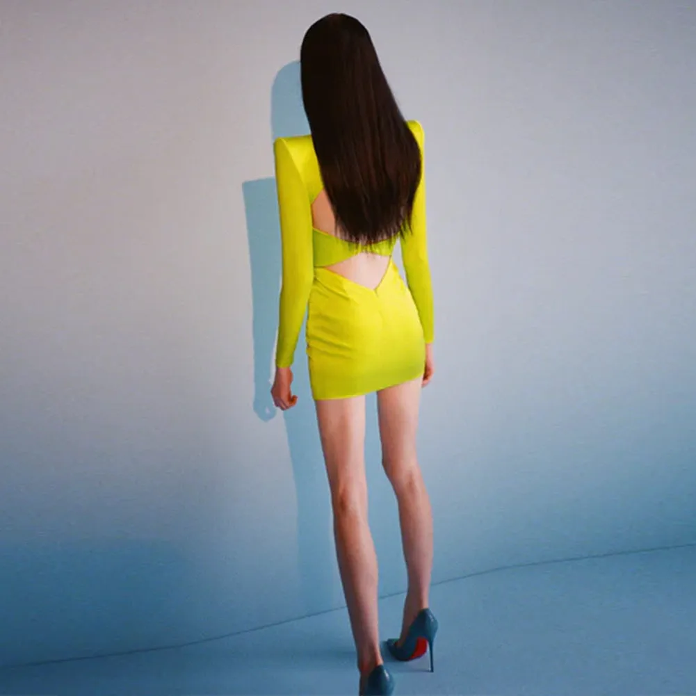 Round Neck Long Sleeve Mini Hollow out Bandage Dress HL9058