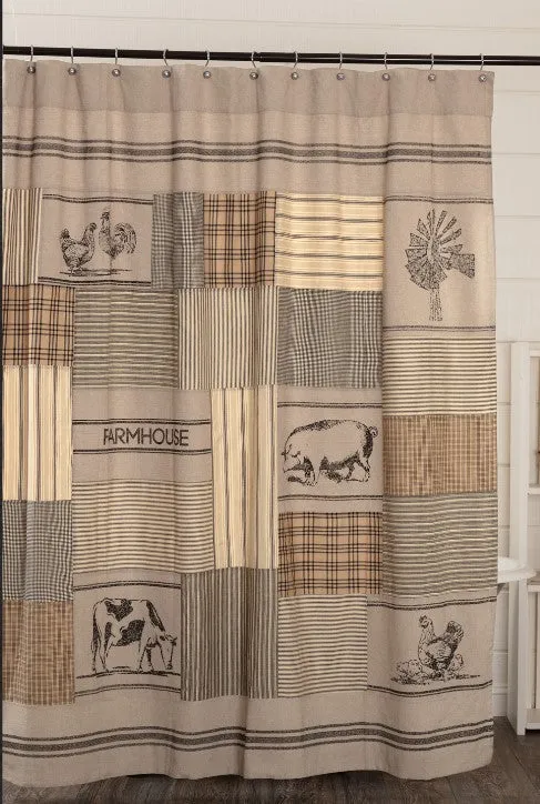 Sawyer Mill Charcoal Stenciled Patchwork Shower Curtain