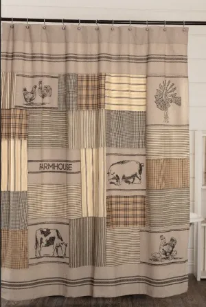 Sawyer Mill Charcoal Stenciled Patchwork Shower Curtain