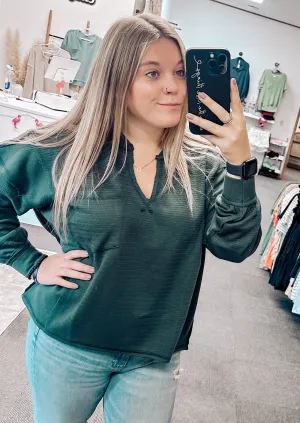 Saylor Solid Patchwork Long Sleeve Top | Hunter Green