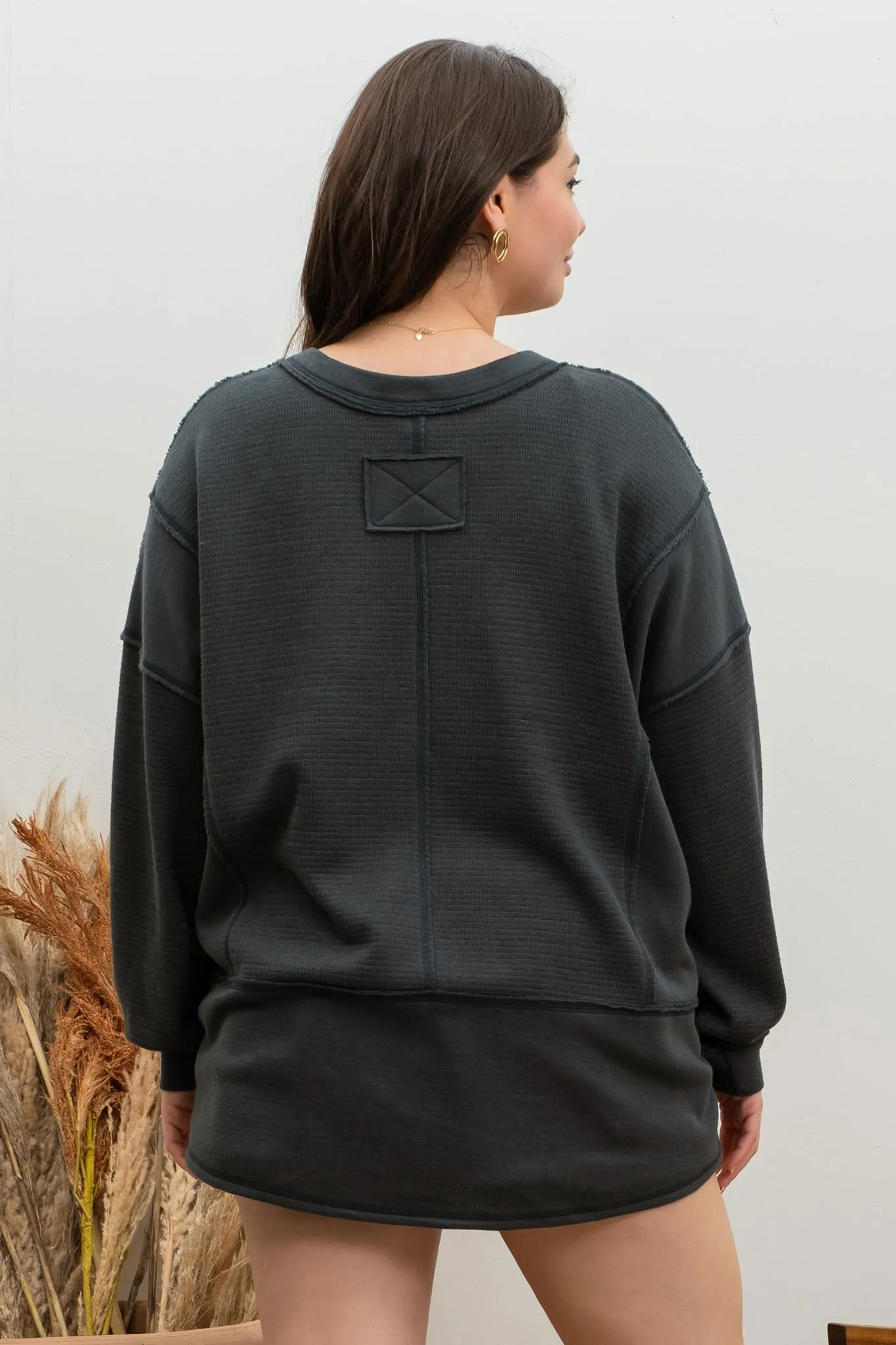 Saylor Solid Patchwork Long Sleeve Top | Hunter Green