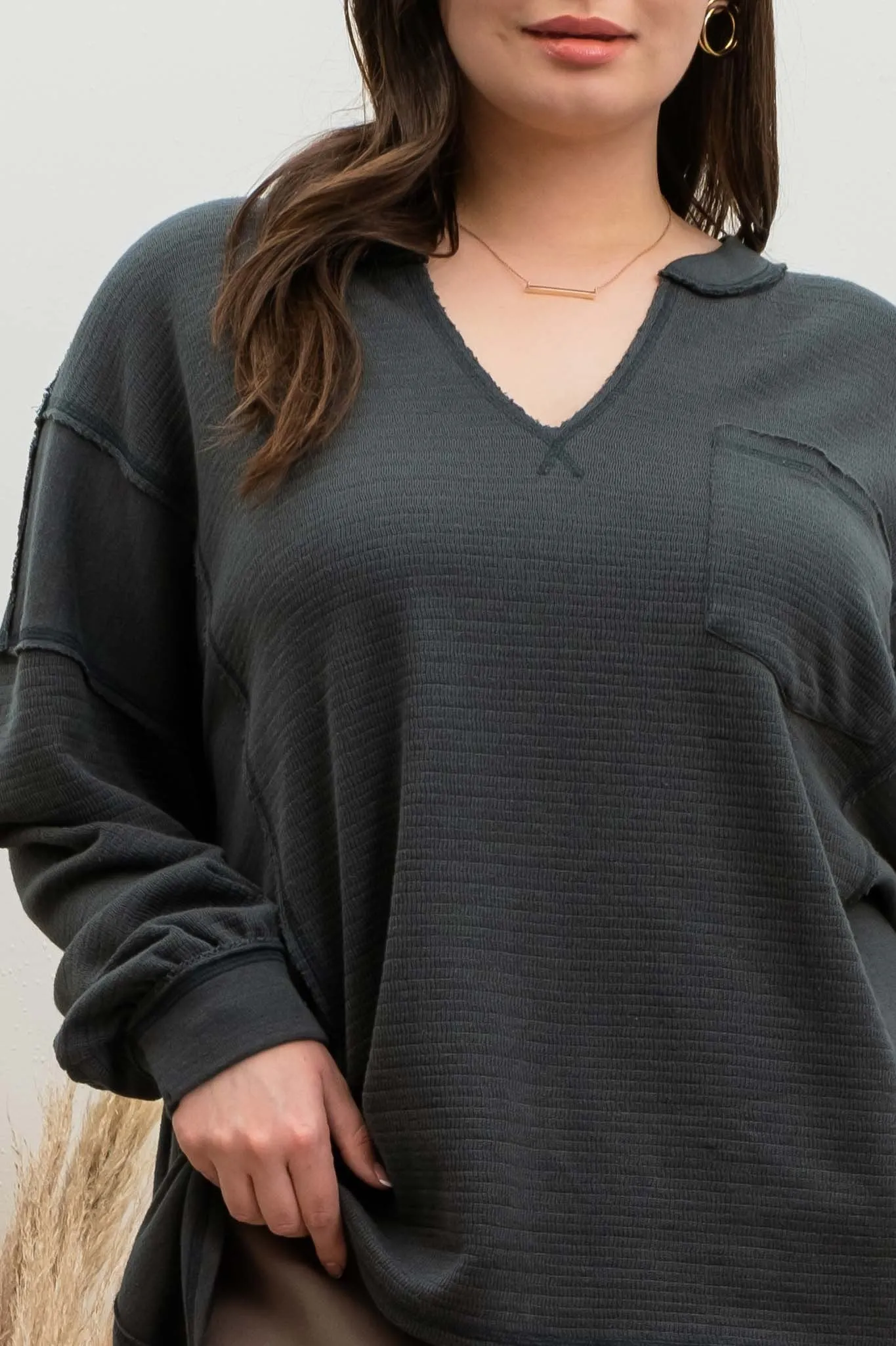 Saylor Solid Patchwork Long Sleeve Top | Hunter Green