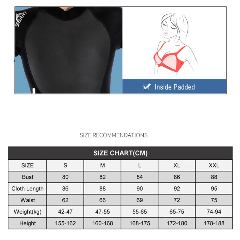 SBART 2MM Neoprene Wetsuits with Padding Women's Swimming Spearfishing Wetsuits