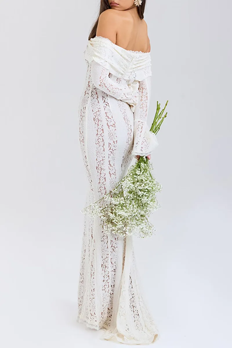 Sexy Lace Hollow Out Off Shoulder Lace Dress Dresses