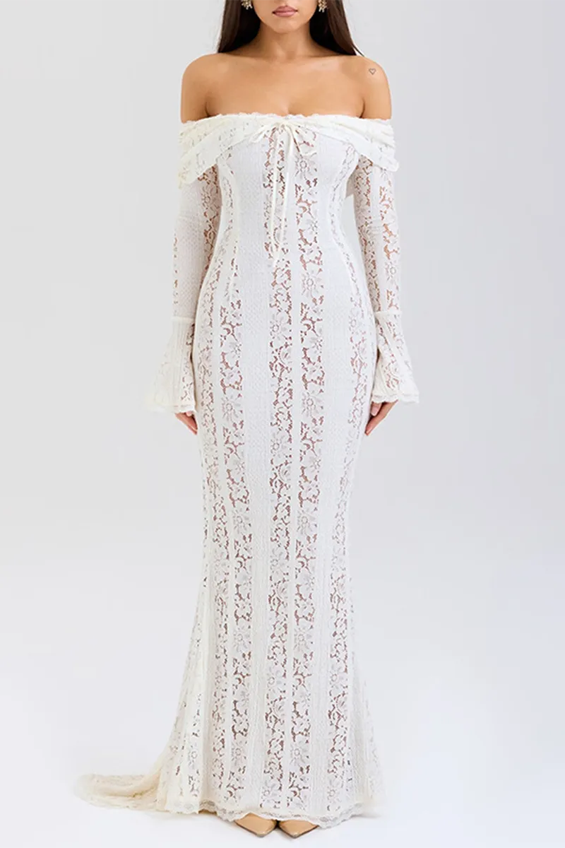 Sexy Lace Hollow Out Off Shoulder Lace Dress Dresses