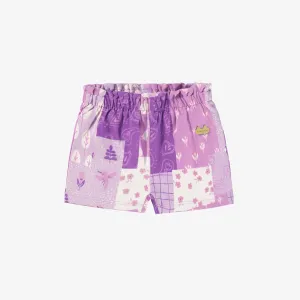 Short mauve à imprimé effet patchwork, naissance||Purple shorts with patchwork print, newborn