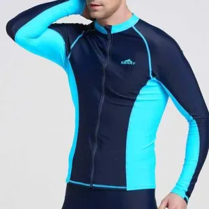 Skinny Patchwork Diving Zipper Sunscreen Jellyfish Suit Surf Tops Skinny Patchwork Swimwear for Men