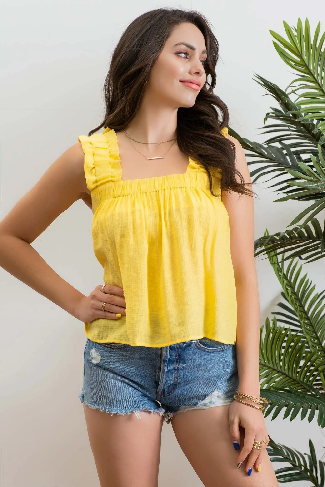Sleeveless Square Neckline Ruffled Top