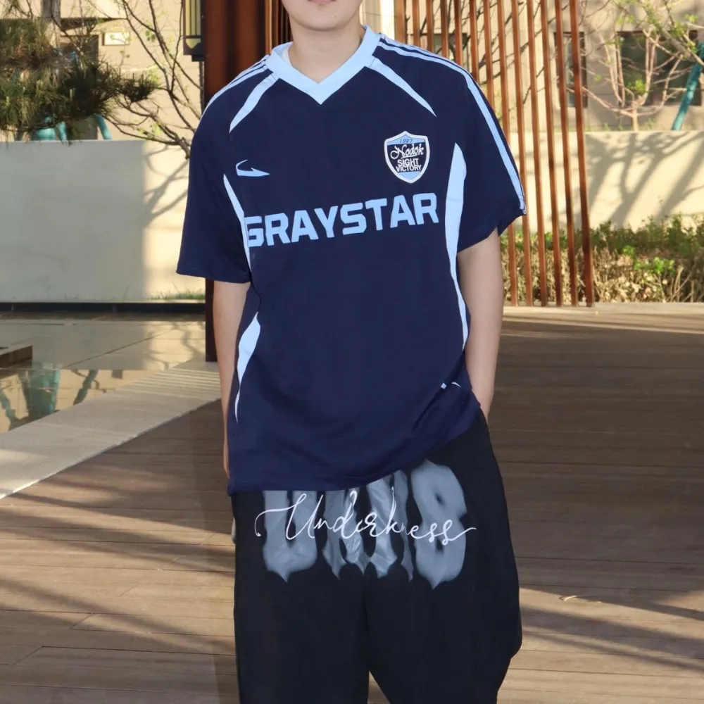 Sports Patchwork V-neck T-shirt