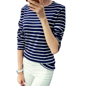 Spring Harajuku Women Striped Pirnt T Shirt Tops Casual Slim Style Long Sleeve Bottoming Shirt Pullovers Plus Size M-XXL