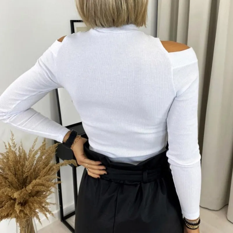 Spring Patchwork tops sexy Long Sleeve Lace Hollow Out Shirts