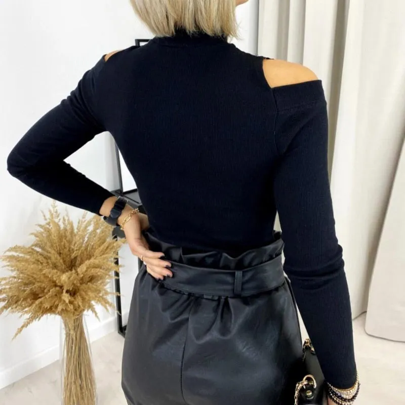 Spring Patchwork tops sexy Long Sleeve Lace Hollow Out Shirts