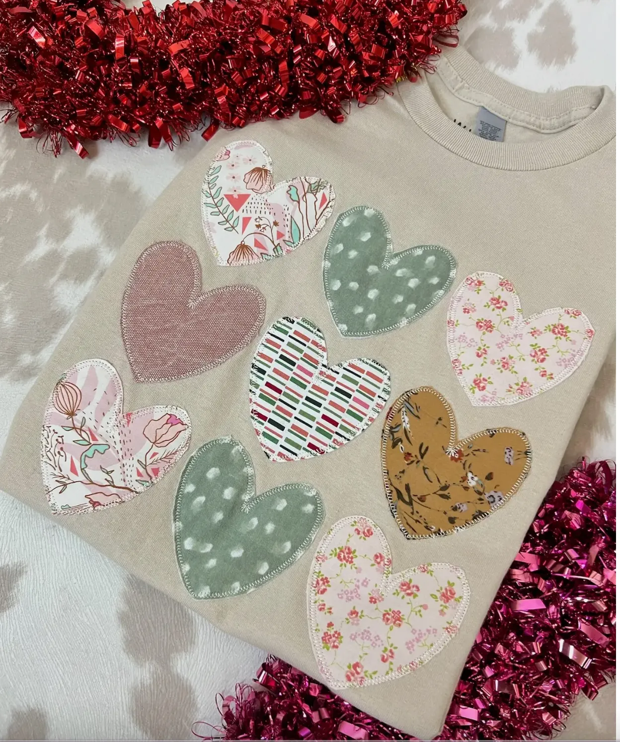 Stacked Hearts Cottage Sand Patchwork Tee