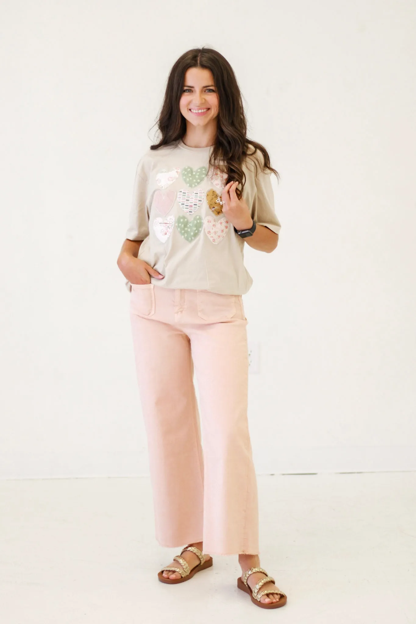 Stacked Hearts Cottage Sand Patchwork Tee