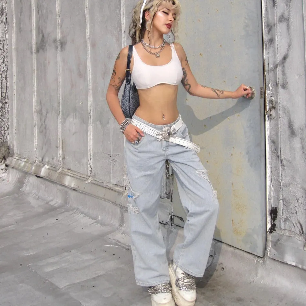 Street Star Patchwork Baggy Jeans