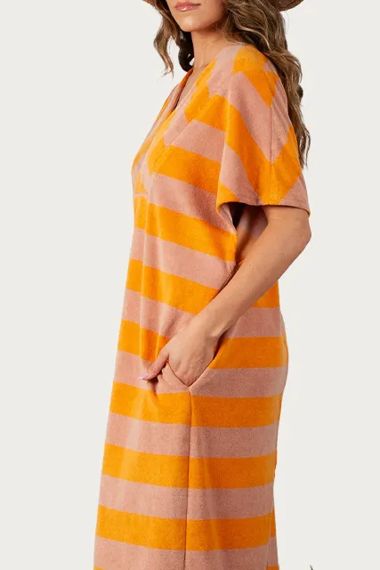 STRIPED COTTON-TERRY MAXI DRESS