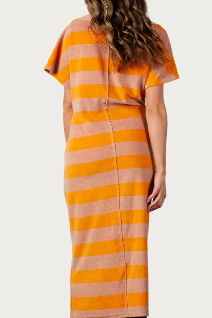 STRIPED COTTON-TERRY MAXI DRESS