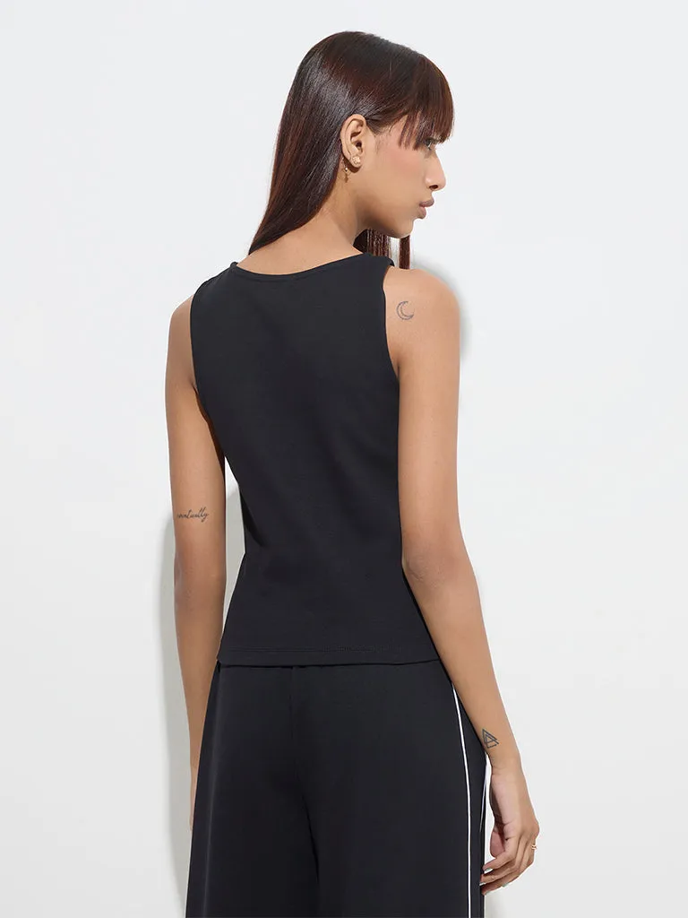 Studiofit Black Stripe Printed Cotton-Blend Top