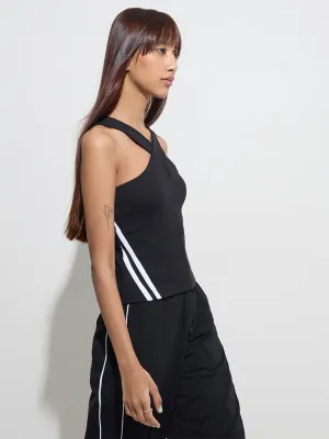 Studiofit Black Stripe Printed Cotton-Blend Top