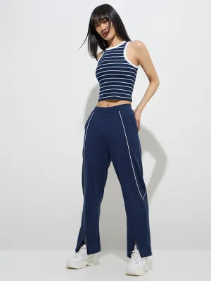 Studiofit Navy Striped Cotton-Blend Tank Top