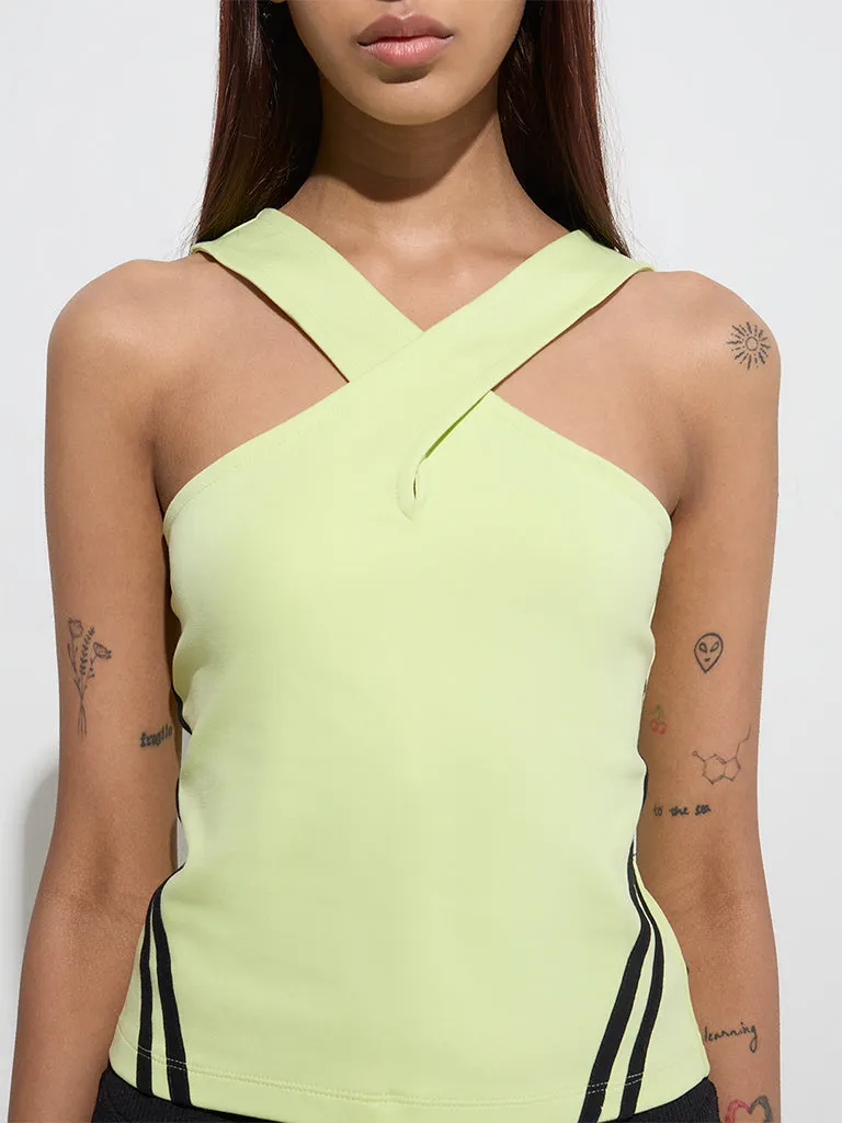 Studiofit Neon Striped Design Cotton-Blend Top