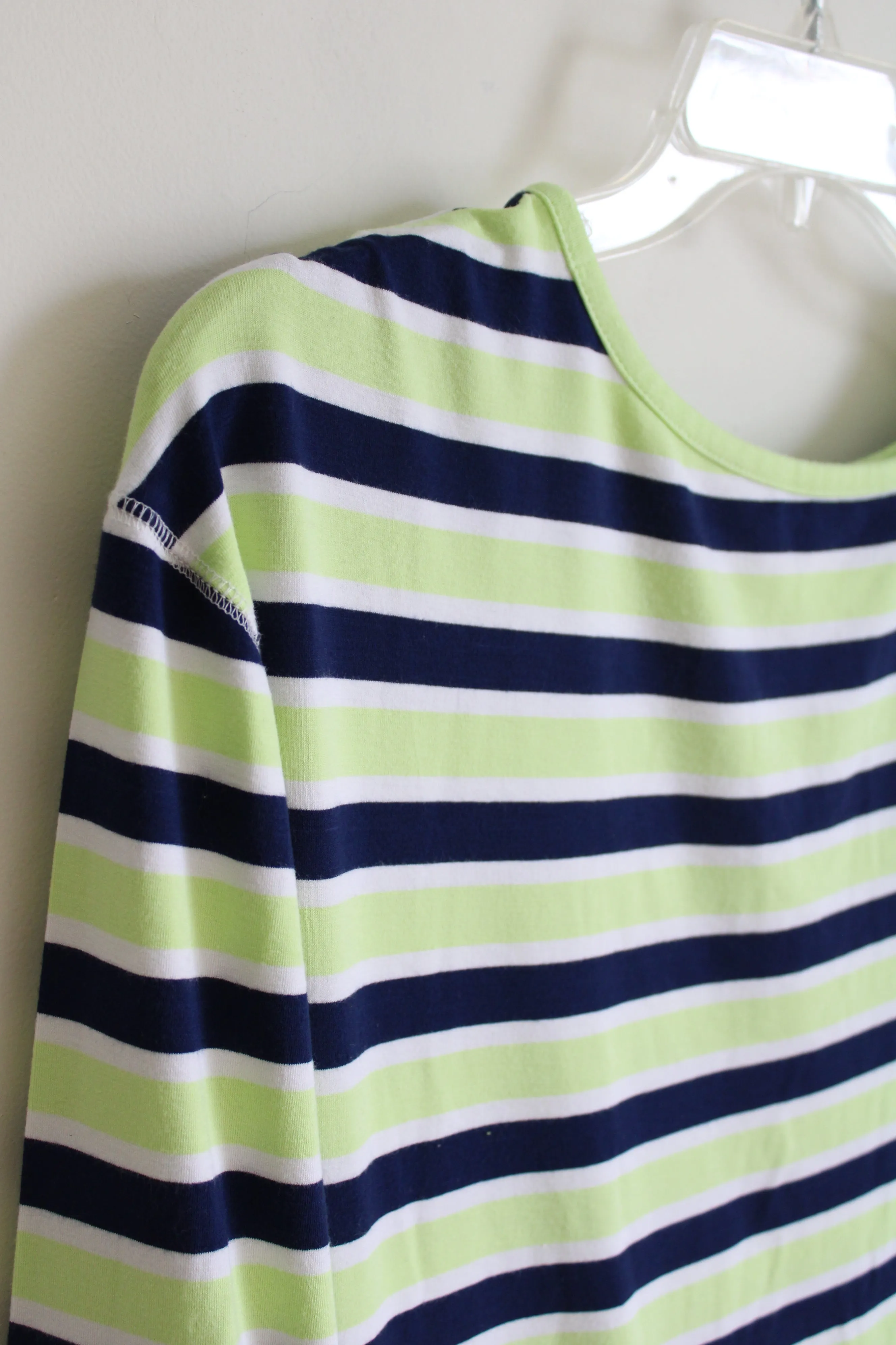 T By Talbots Navy Blue Green Striped UPF 50  Protection Shirt | XS